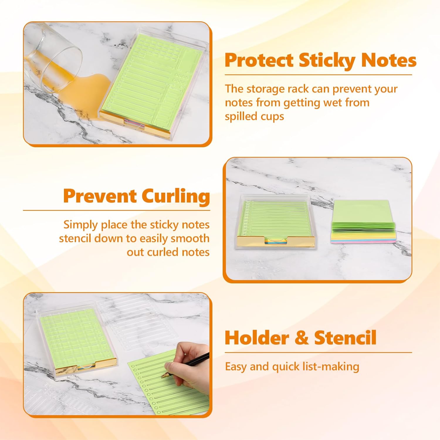 4 x 6 Sticky Notes Holder with 5 Different Stencil & 100 Sheet Post It Notes Clear Acrylic Self-Stick Sticky Note Dispenser Post It Note Holder Memo Organizer for Classroom Office Desk Organizer